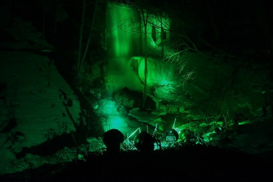 This is Billy Green Waterfall illuminated in green for St.Patrick's Day